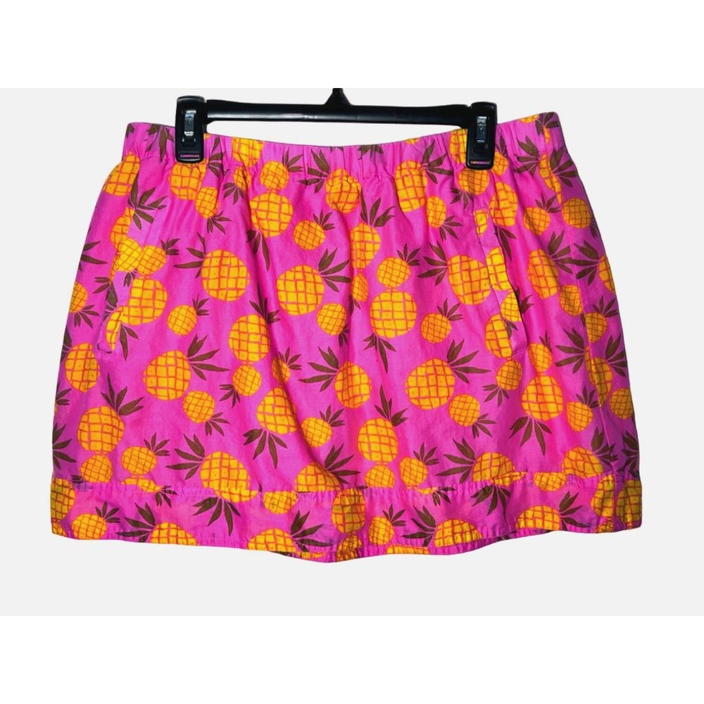 J. Crew 100% Cotton barbie pink & Pineapples Mini Skirt w/ elastic band Large